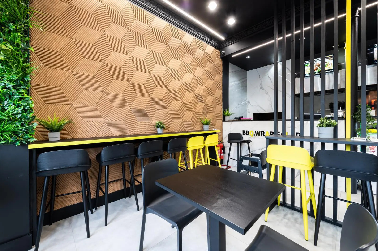 DIAMOND STRIPE 3D Cork Acoustic Wall Panels in restaurant interior DecorMania UK